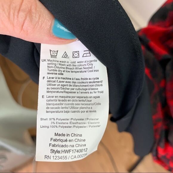 Halston Red/Black Short Sleeve Faux Wrap Dress Sz L - Picture 7 of 10